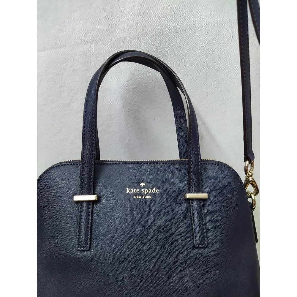 Kate Spade New York Midnight Blue Leather Double Handles Zipper Satchel Bag